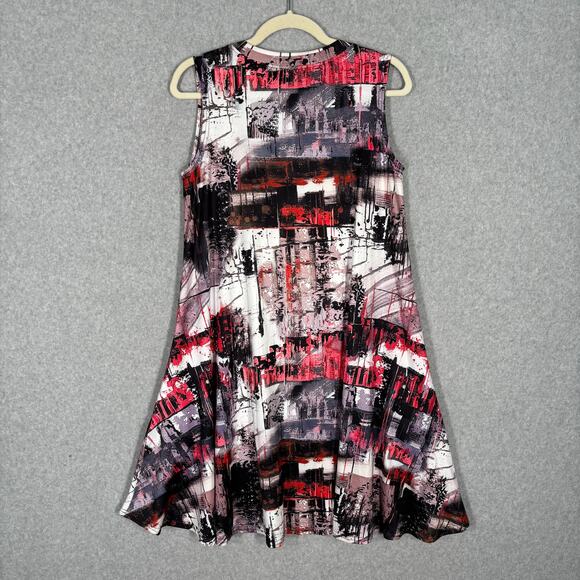 Papillon Dress Small Red Purple Flowy Pockets Jersey Knit Abstract Artsy Print - Picture 8 of 11